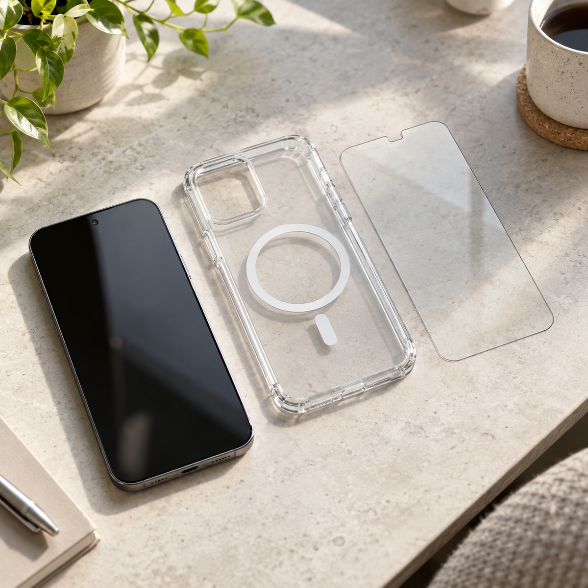 Clear Magnetic-Compatible Phone Case with Screen Protector